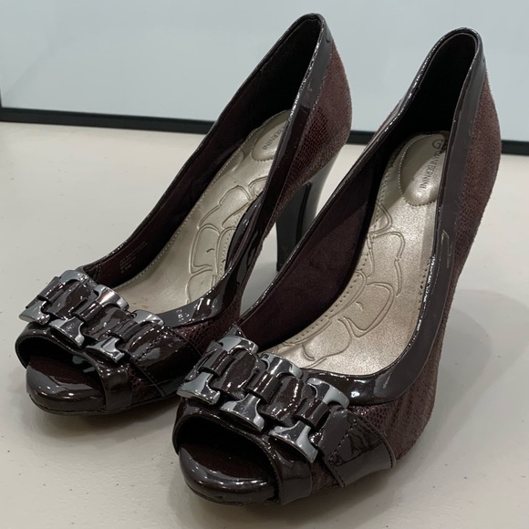 Giani Bernini Pumps Adult 6.5 M Brown Simona Buckle Peep Toe High Heel Women - Picture 1 of 9